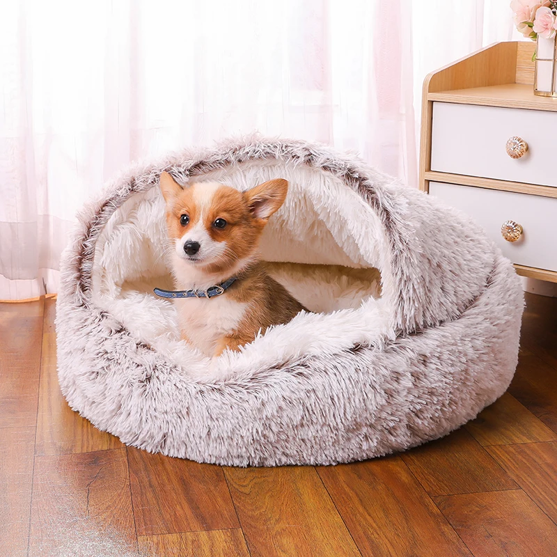Best-Selling Dog Bed Half Closure Round Dog Cushion Cover Plush Cat Nest Anti-slip Bottom Kennel Soft Comfortable Bed For Dog