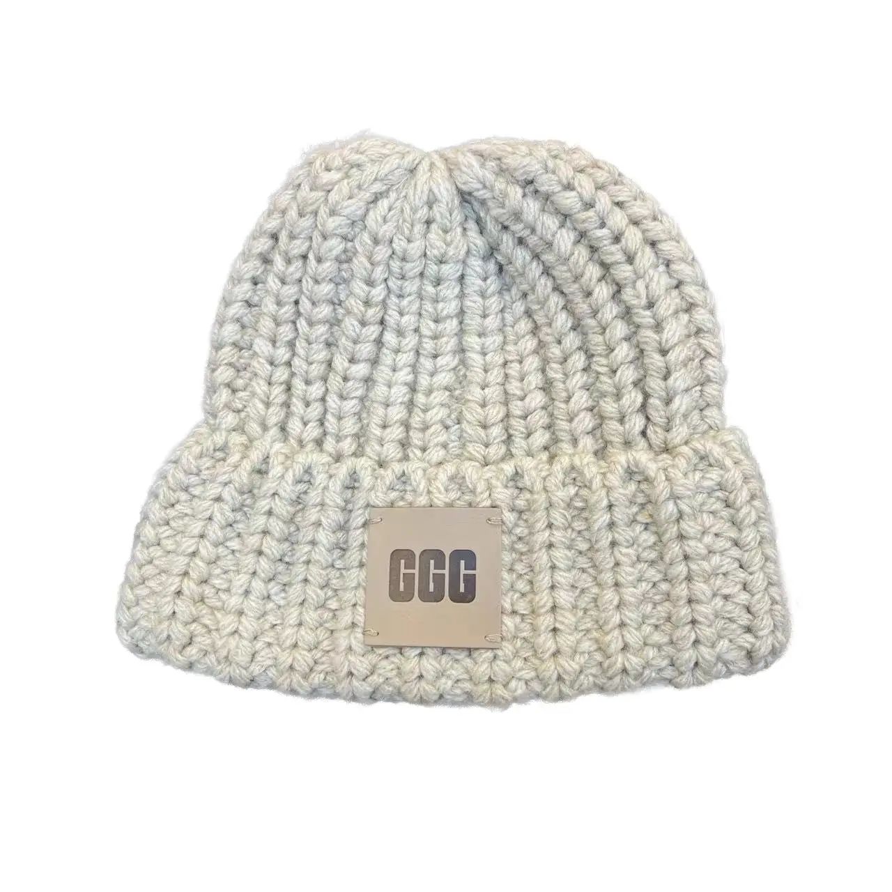 Korean Style Winter Knit Hat 2023 Comfortable Oversized Beanie with Ear Coverage and Stylish Leather Accent