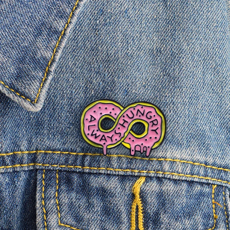 New Product Infinite Symbol Donut Always Hungry Oil Drip Brooch Ornament Pink Badge Soft Enamel Lapel Pin