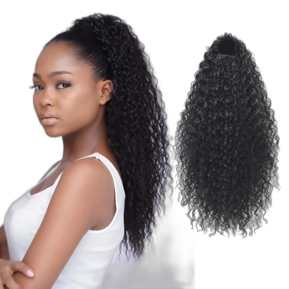 Novelties Wholesale Wigs Ponytail For Black Women Bohemian Kinky Pony Tails Drawstring Coily Curly Hair Synthetic Hair Ponytails