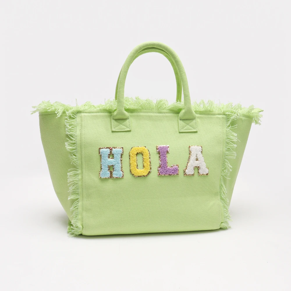 DIY Women Fashion Portable Summer Canvas Beach Tote Bag Large Capacity Waterproof Color Natural Tassel Cotton Canvas Tote Bag