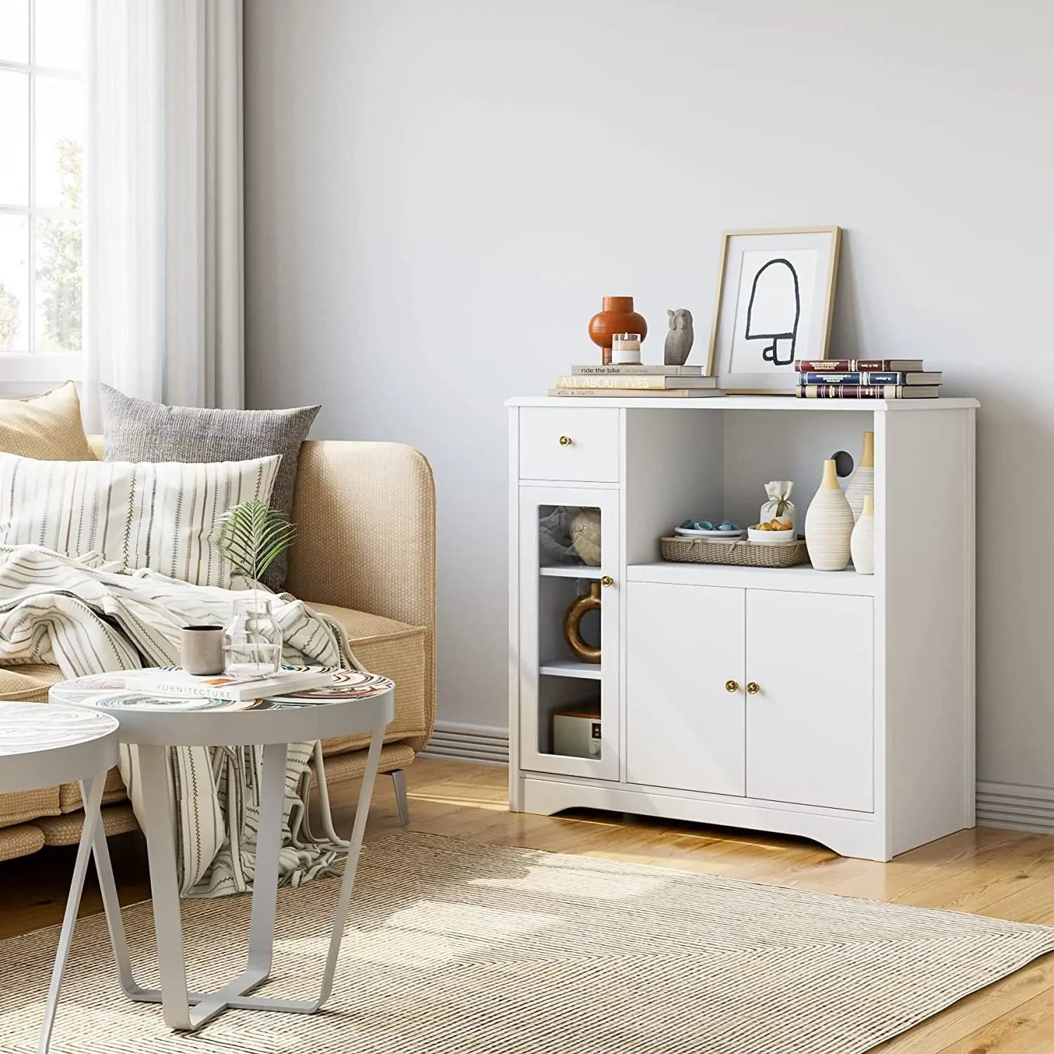 Kitchen Storage Hutch Sideboard  with Drawer and Doors Floor Standing Buffet Server Kitchen Cabinet for Dining Room