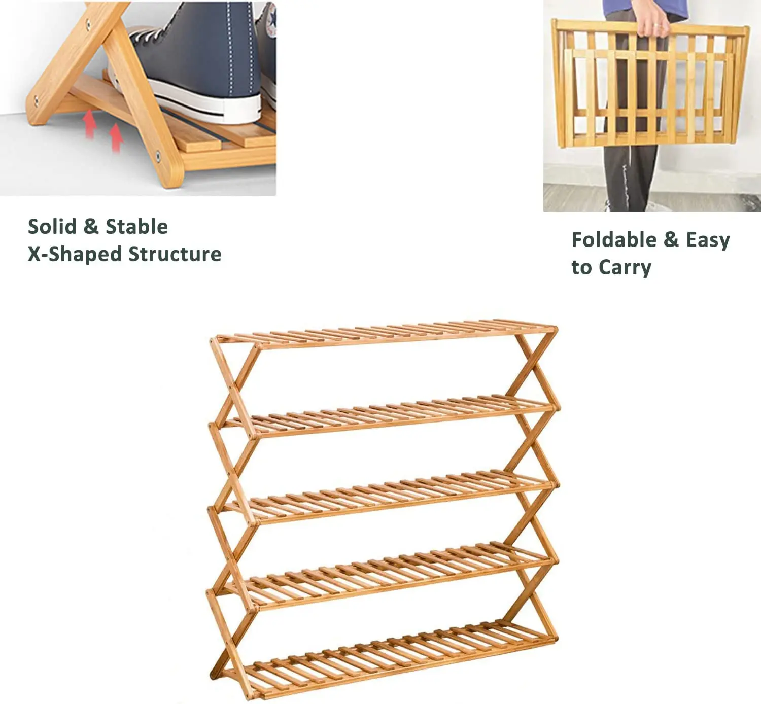 5 Tiers Bamboo Wood Shoe Rack Organizer Standing Four-tier Storage Organizer Shelf For Home