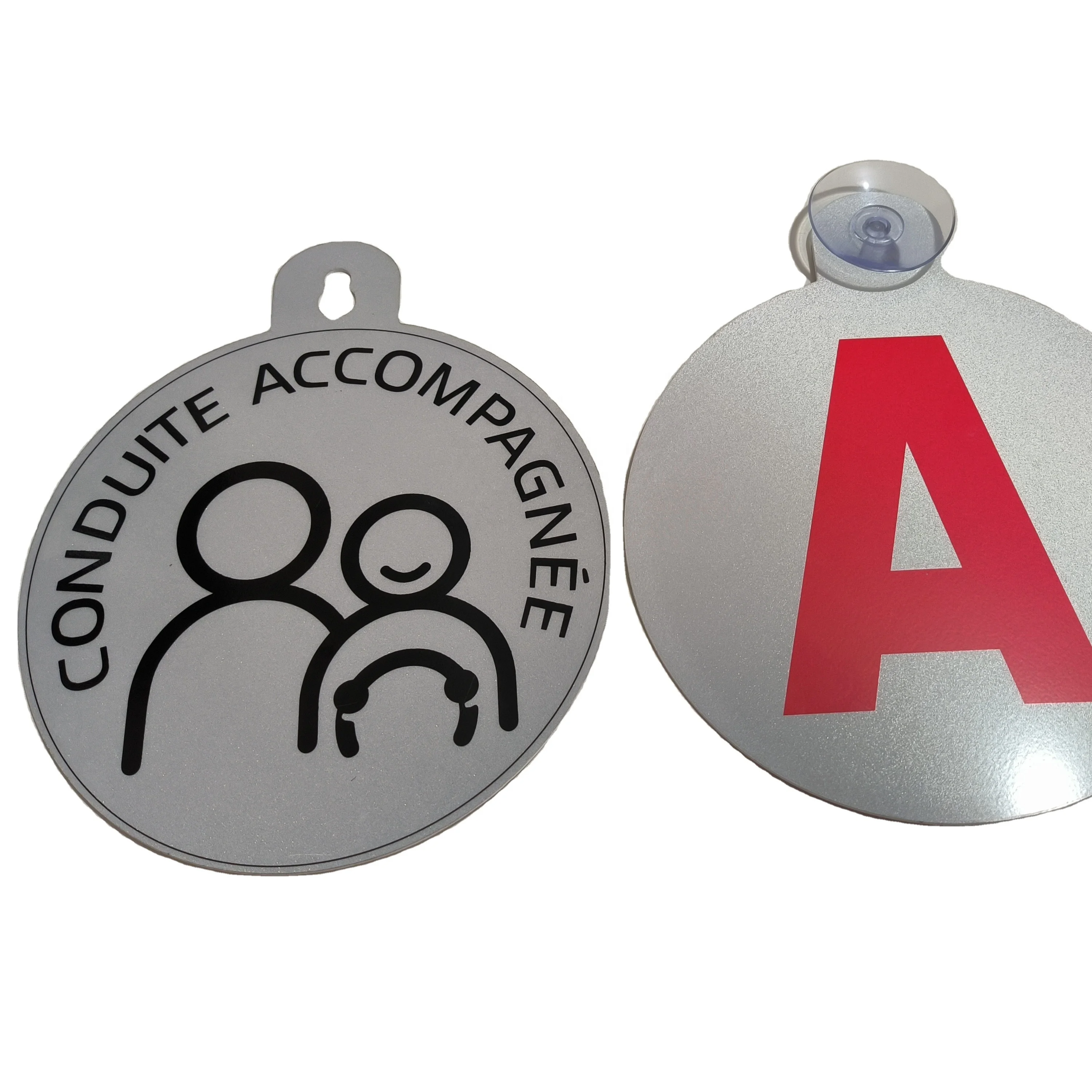 15CM Suction Cup Double Sided Printed Reflective Disques A Jeune Conducteur A Disc Car Sticker ou conduite accompagnee CA