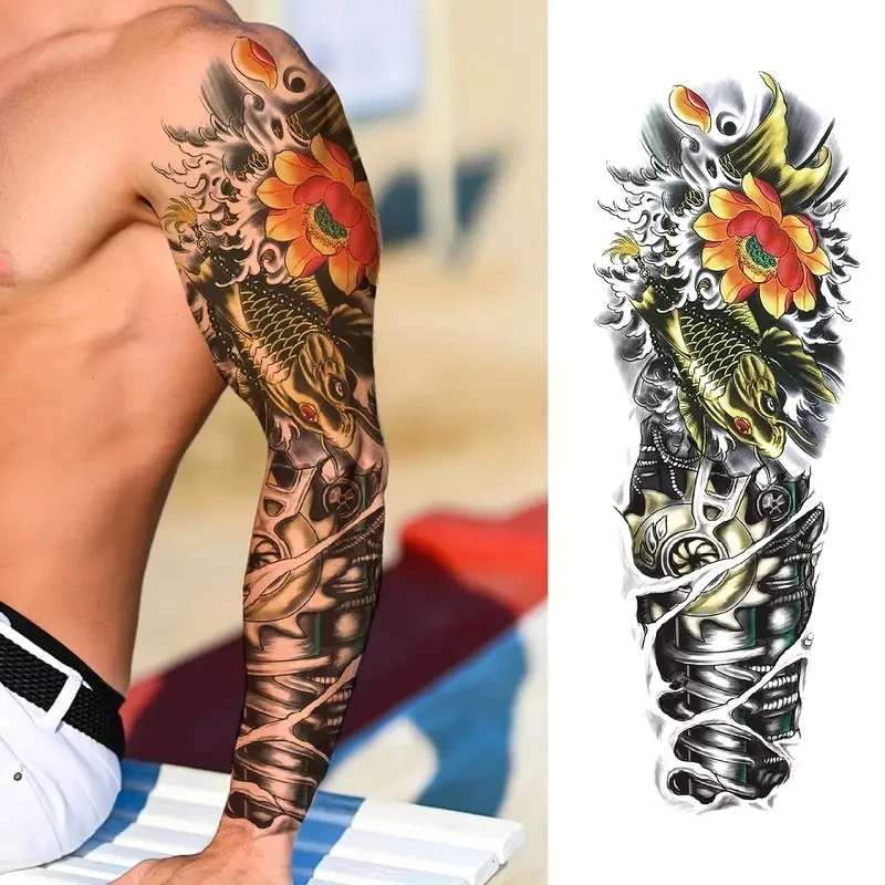 Sheets Full Arm Temporary Tattoo ,Tattoo Stickers , Long Lasting Waterproof Realistic Dragon Art Temporary Tattoo For Men