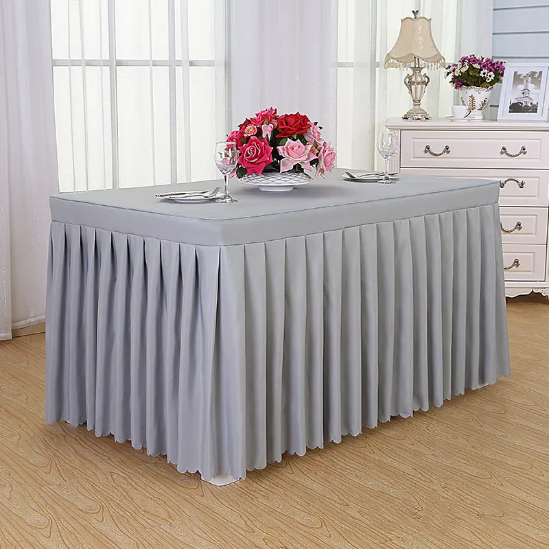 White Rectangle Customized Size Polyester Banquet Table Cover Cheap Plain Banquet Wedding Table Skirt