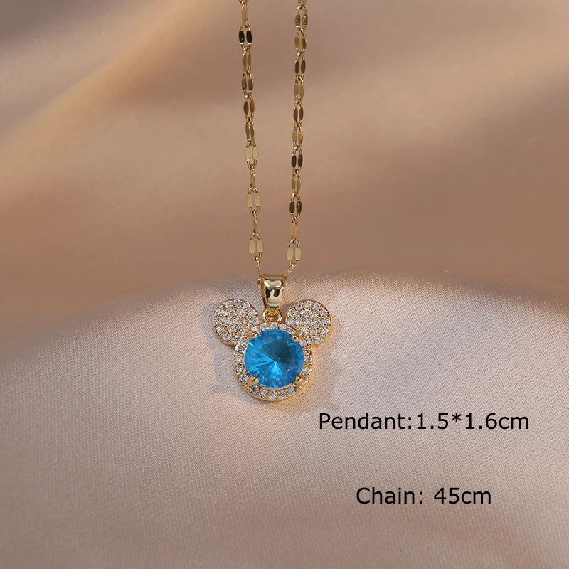 Wholesale Non Tarnish 18K Gold Plated Stainless Steel Diamond Zircon Mouse Head Mickey Pendant Necklace Jewelry For Women