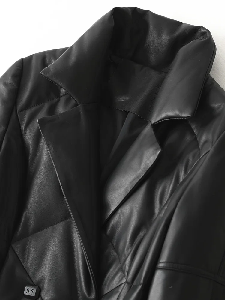 Coat Jacket Winter Real Leather Girl Female Long Coats Trench Jackets Genuine Sheep Leather Down Women Inside Black A69018 Woven