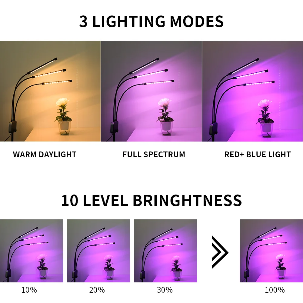 120cm LED Grow Light for Indoor Plants Plant Grow Light 10 Dimmable Levels and 3 Modes Timing led LED stand type grow light