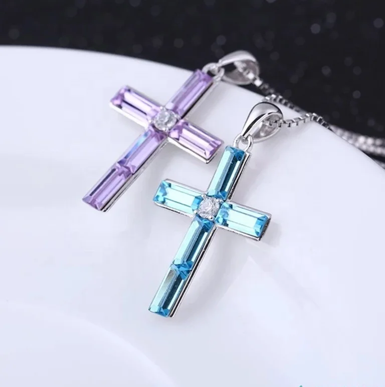 Unique personality classic 925 sterling silver austrian crystal cross pendant friend girlfriends birthday