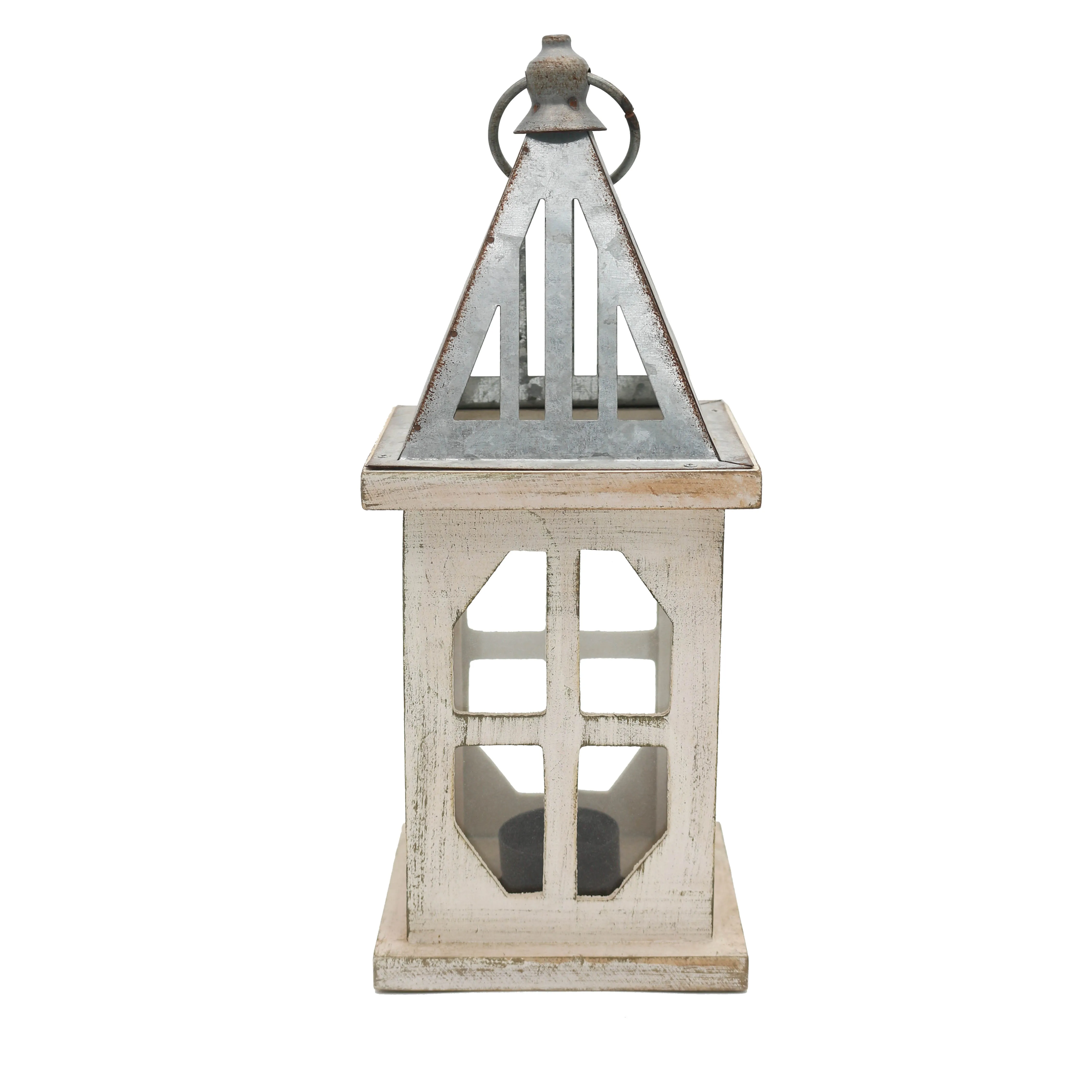 Wholesale Farmhouse Shape Metal Top Wooden Candle Lantern,Wind Lamp For Indoor or Outdoor Decor