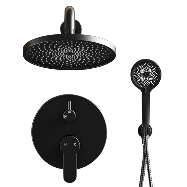 Bathroom shower faucet set with valve and switcher with rain showerhead and handheld high pressure rain showerhead.