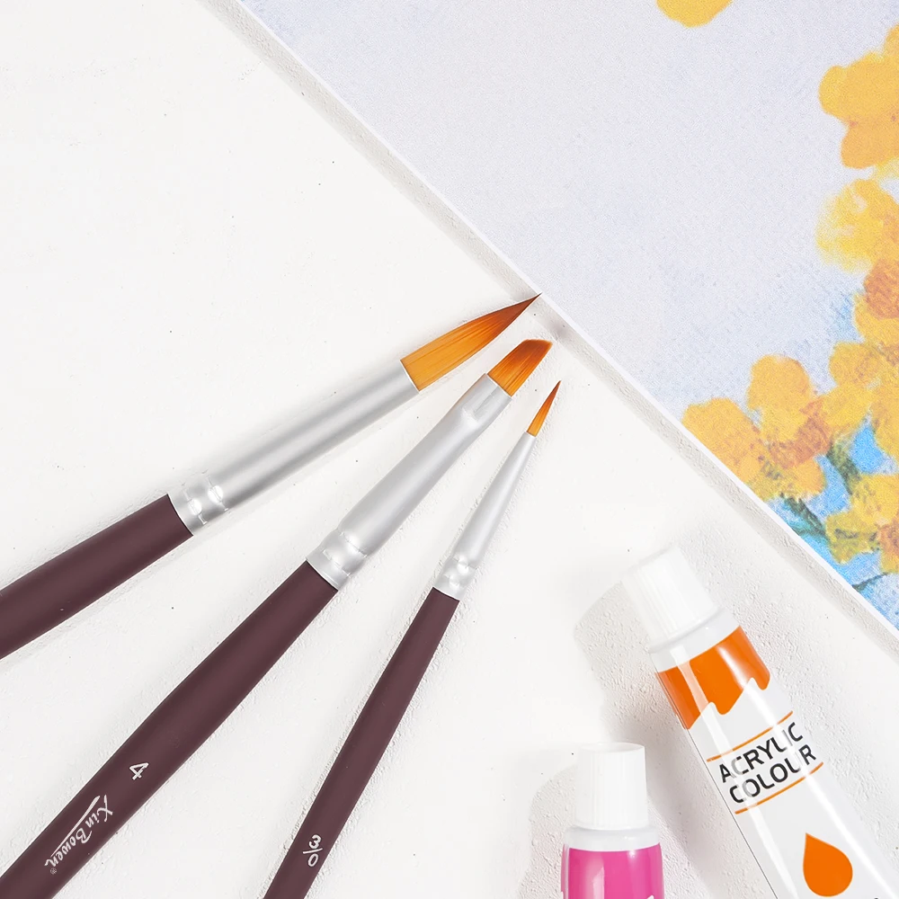 Xin Bowen Professional 3-Piece Matte Paint Rod Nylon Hair Brush Set with Wood Handle for Painting