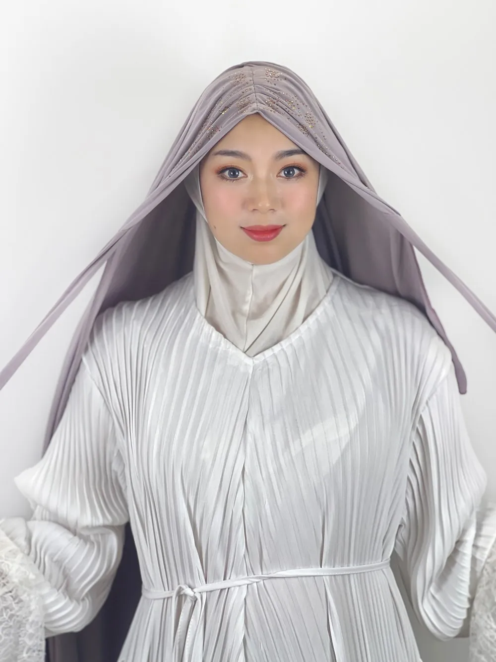 kuwaiti islamic magnetic pins instant solid color pearls cotton bonnet ladies hijab muslim women with lace kleid scarf