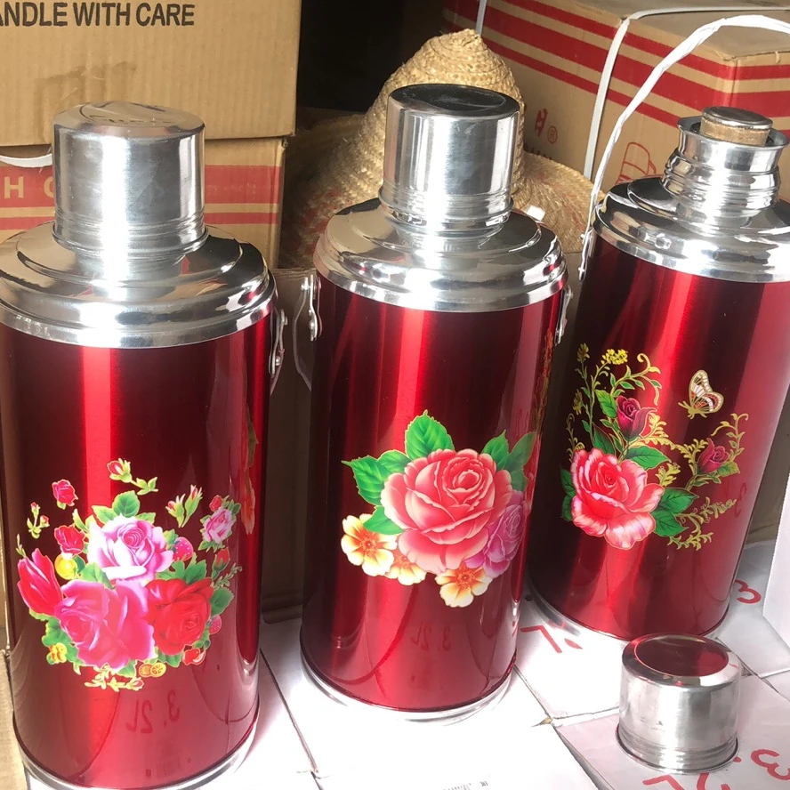 Chinese Style 2.0L Metal Thermo Vacuum Flasks with Glass Liner  Colorful Cheap  2L 3.2L Aluminum Water Vacuum Flask