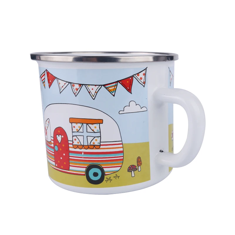 Custom White Logo Printing Enamel Mug Steel Enamel Camping Mug Metal Coffee Cup