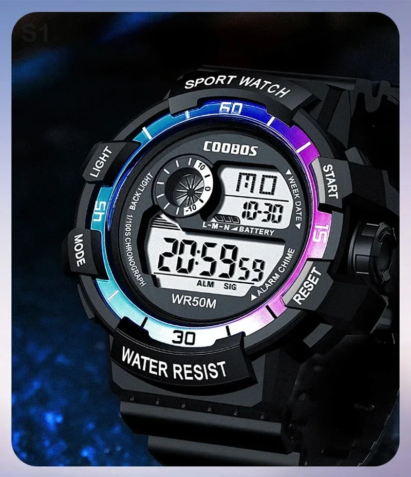 Man Multifunction Colorful Digital Clock Fashion Sport LED Electronic Watches For Men Luxury Waterproof Luminous Military Watch