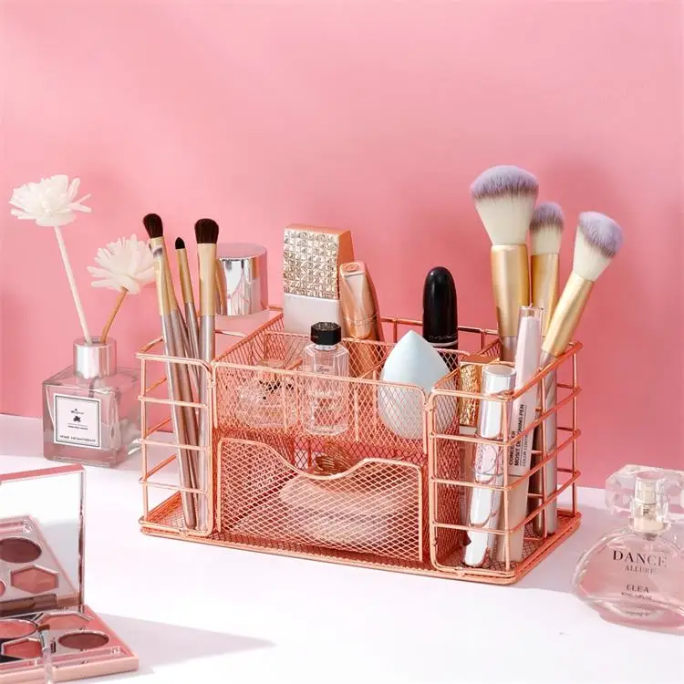 2021 New Professional Factory Wire Metal Gold Cosmetics Storage Holder For Bedroom Desktop
