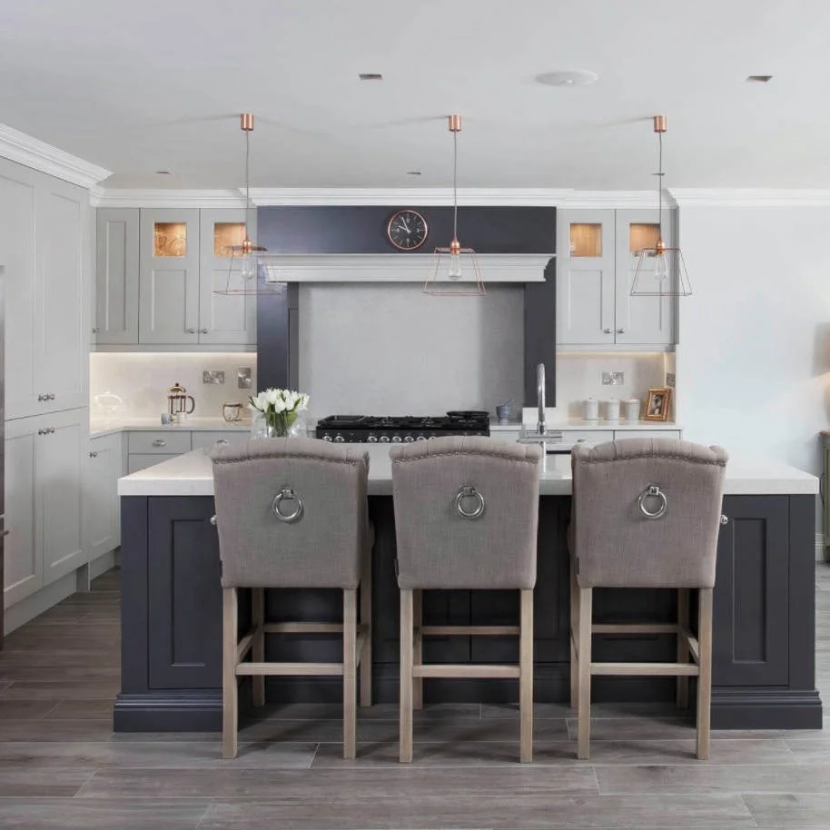 2019 белый и светло-голубой шейкер из цельного дерева кухонная мебель для кухни