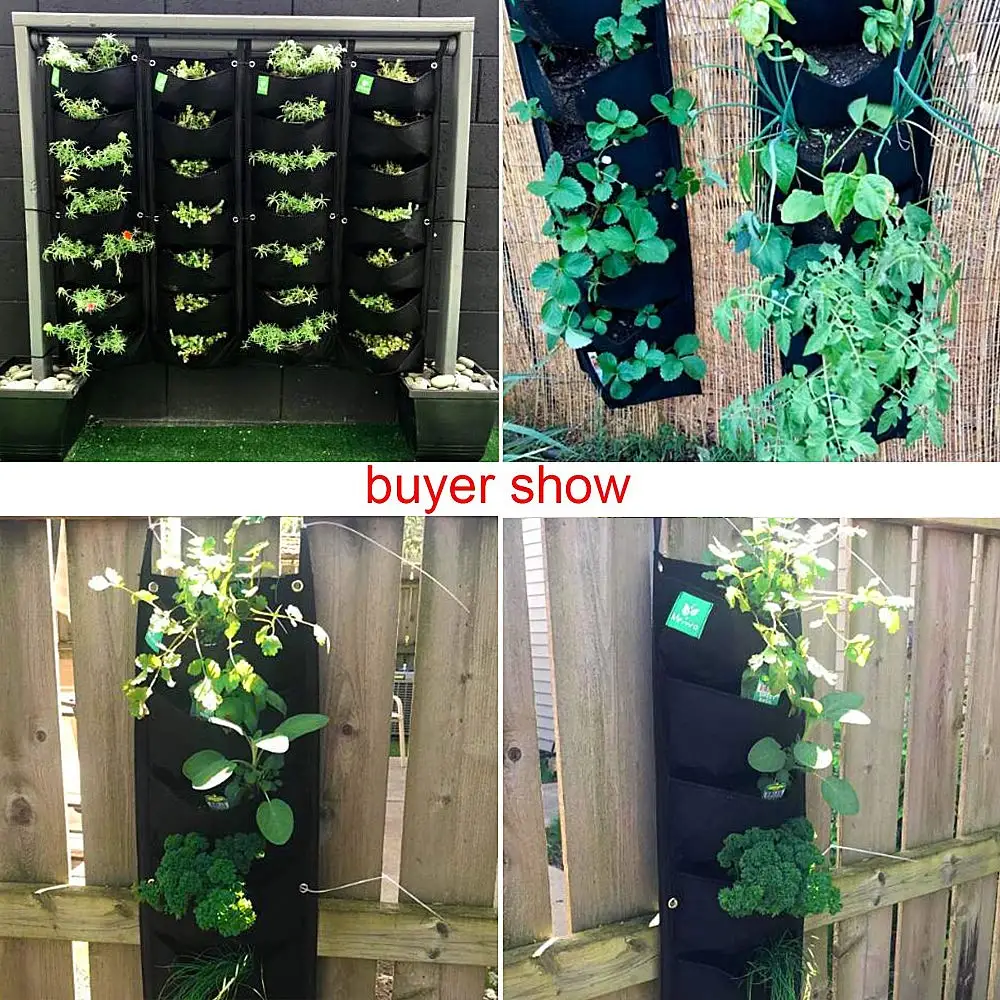 Green/Black New Upgraded Deeper and Bigger 7 Pocket Hanging Vertical Garden Wall Planter for Yard Garden Home Decoration