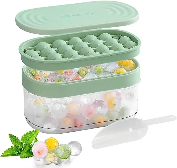 Круглые лотки для кубиков льда, силиконовая форма для сферических кубиков льда, без БФА, легко снимается, форма для изготовления шариков льда с крышкой