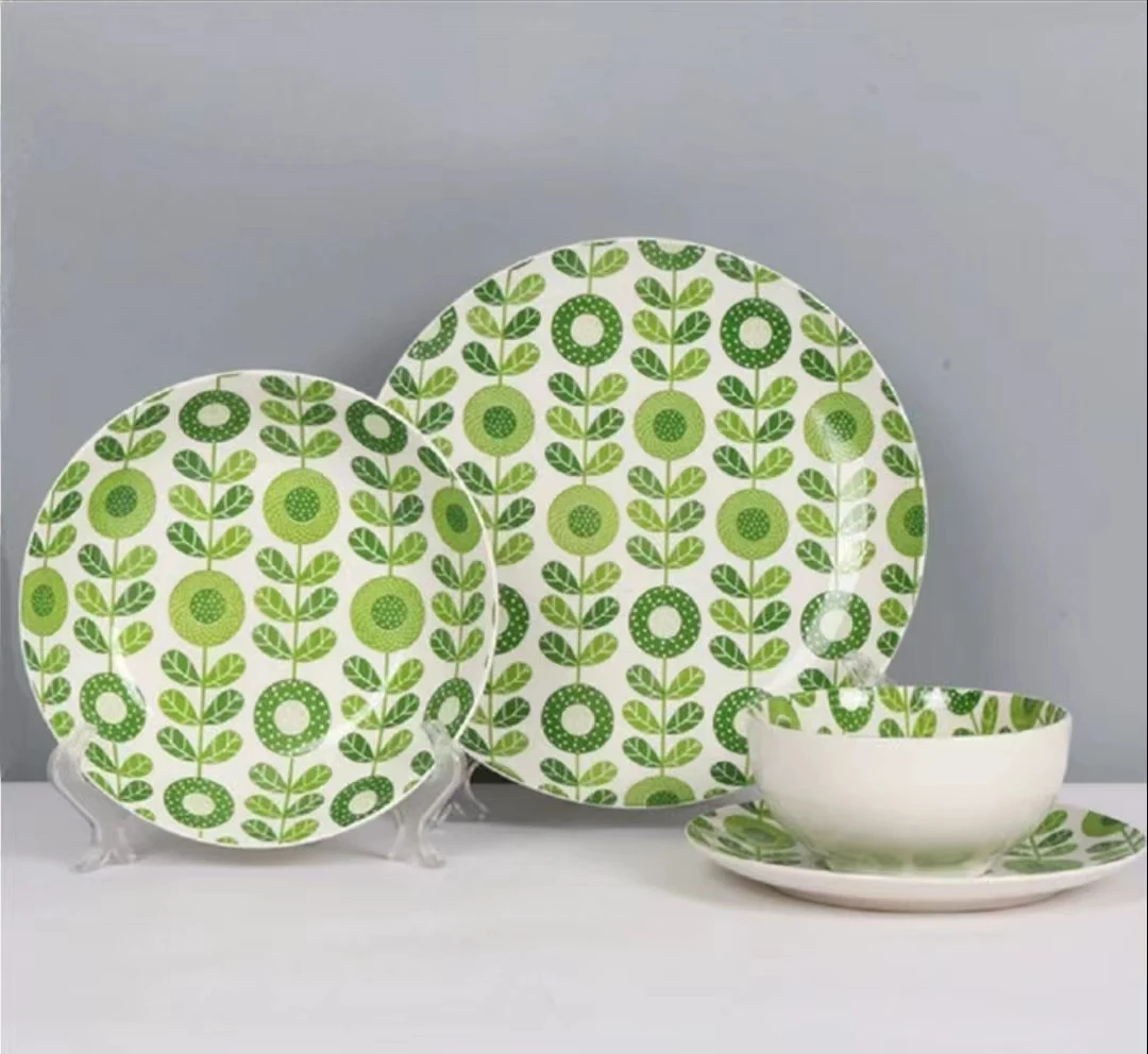 Wholesale Custom 4-Head Color Glaze Porcelain Tableware Set Sustainable Stocked Dinnerware Bowls and Plates for Daily Use