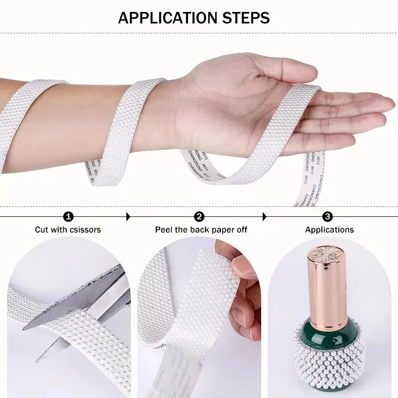 Wholesale 30mm 10mm wide crystal inlaid ribbon sticker banding trim self adhesive rhinestone and pearl strips for crafts