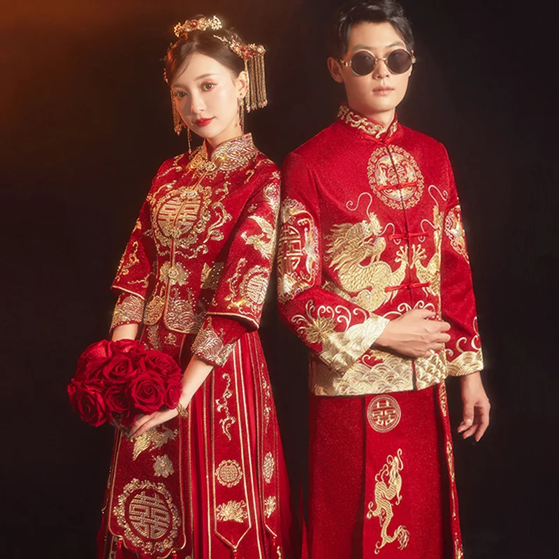 2021 Factory Sell Chinese Ancient Costume Bridal Wedding Dress Embroidery Big Swing Skirt High Quality Traditional Wedding Dress