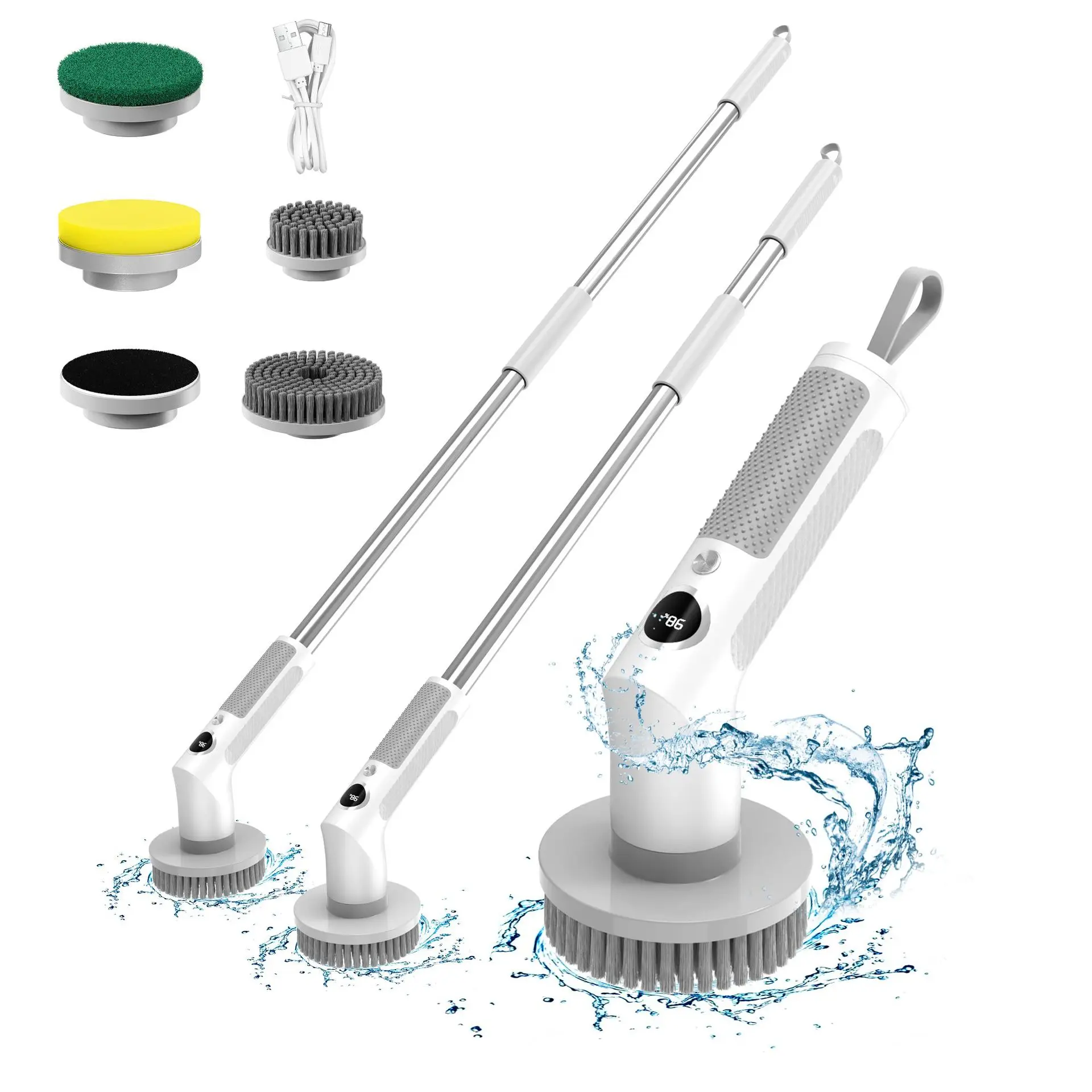 New Electric Spin Scrubber Turbo Scrub Cleaning Brush Chargeable Cordless Power Scrubber With Extension Handle Adaptive Brush