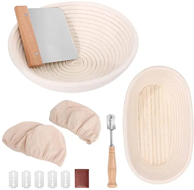 Bread Proofing Basket Set 10 Inch Oval & 10 Inch Round Banneton Natural Rattan Proofing Baskets Bread Making Tools for Bakers