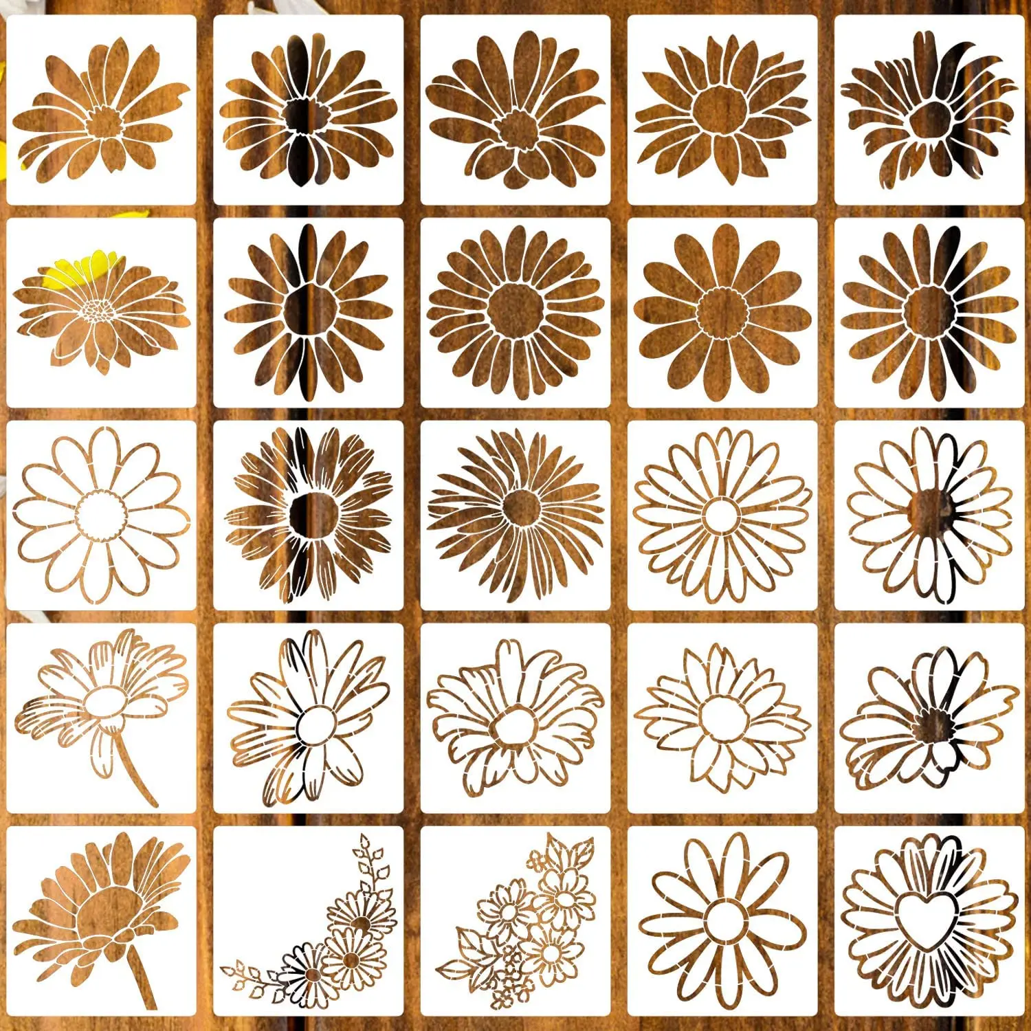 Flower Stencils for Painting on Wood Reusable Drawing Templates for Crafts, Wall, Art, Furniture