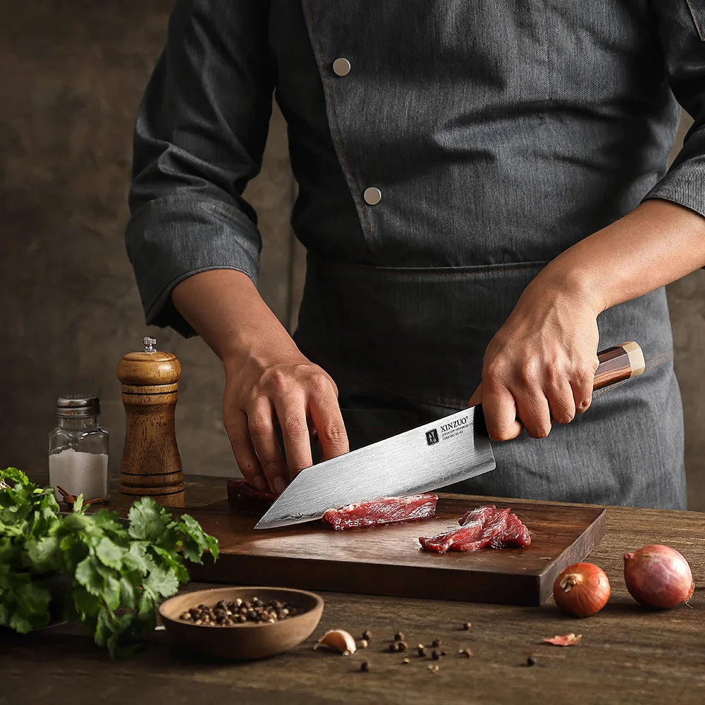 XINZUO Japanese ZDP189 Composite Steel Bunka Knife 8 inch Desert Ironwood Handle Custom Sharp Kitchen Chef Knives