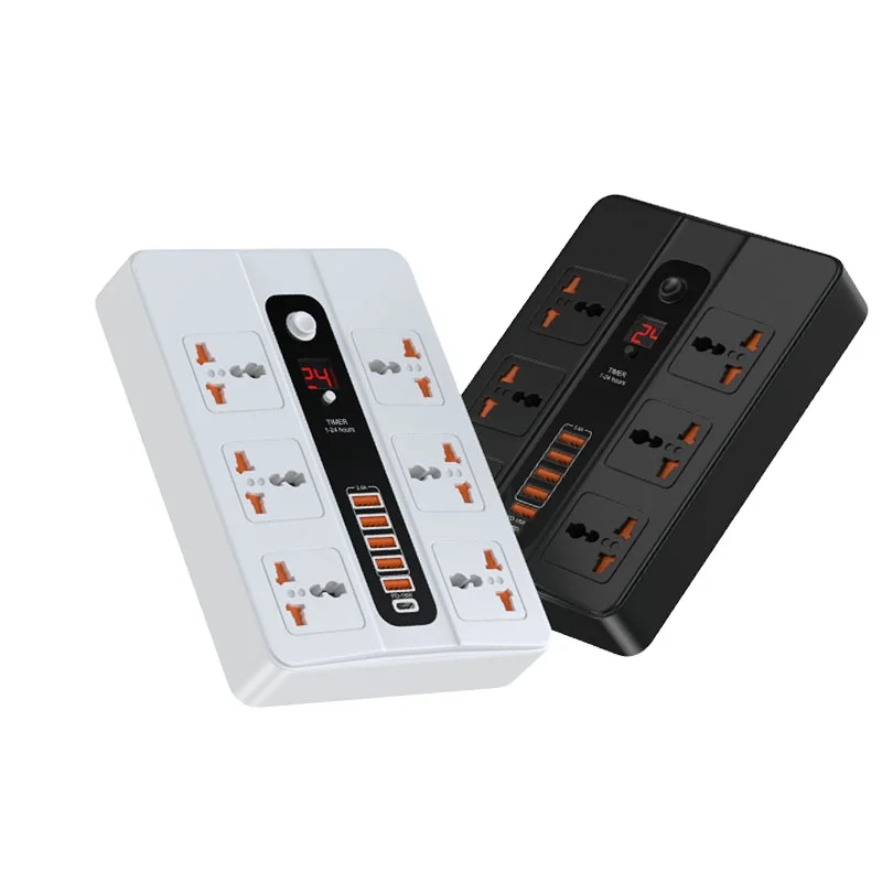 Eu European Uk Usa Spec Extension Socket Smart Usb Port Switches 4 Way Type Wire Power box Black Multiple Metal Power Strip