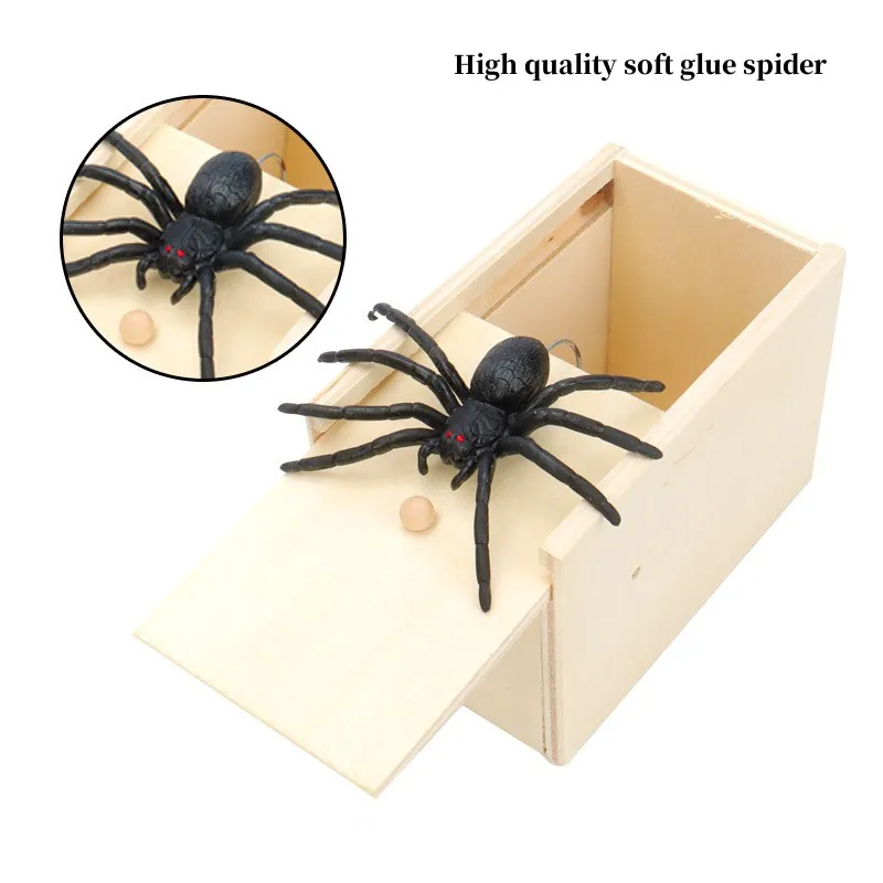 New Trick Spider Funny Scare Box Wooden Hidden Box Quality Prank Wooden Scare Box Fun Game Prank Toy Halloween Gift