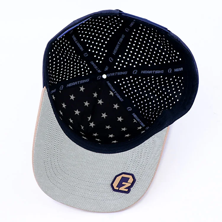 5 panel colorful hat unstructured dad laser hat laser cutting hole cap custom rubber patch laser cut hat