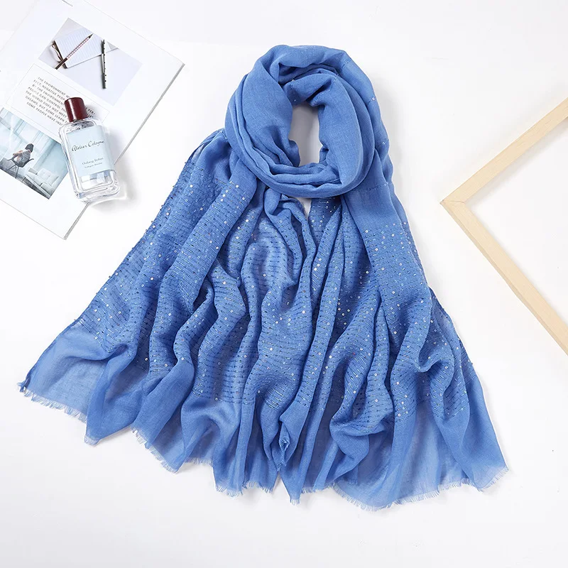 2021 Spring New Style Luxury Long Shawl Wraps Cotton Linen Sequin Muslim Women Hijab Scarf