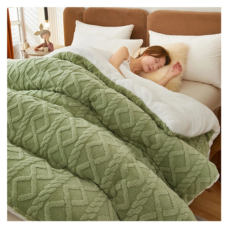 3D Arabesque Double-Sided Hypoallergenic Heavy Sherpa Comforter Home Winter Warm Soft Fleece Queen Size Bed Quilt