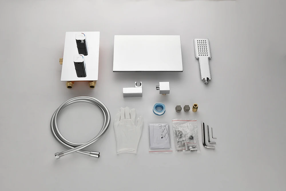 Silver Concealed Wall-Mounted Shower Set, Full Copper Material, Waterfall Flow, Hot and Cold Switch