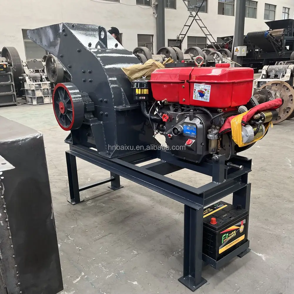 portable gravel sand making machine small pc 400*600 glass hammer mill crusher with conveyor belt