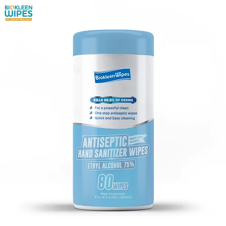 Biokleen OEM Free Sample 75% Ethyl Alcohol Lemongrass Antiseptic Sanitizer Canister 80 Wipes