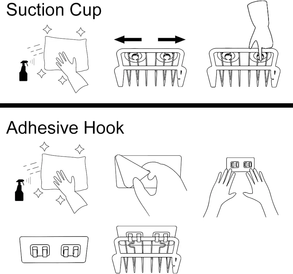 Anti-Rust Kitchen Sink Organizer with Suction Cups Aluminum Sponge Holder Storage Caddy for Convenient Storage Organization