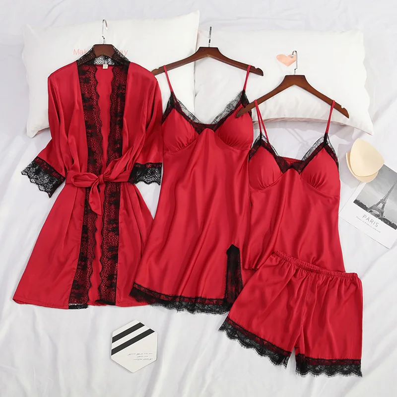 pijamas-por-mayor OEM/ODM sleepwear women night dresses for woman silk robe set womens loungewear wholesale satin pajama set