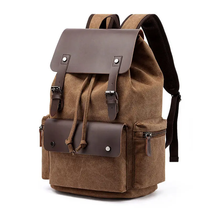 Men Style Trend Custom Logo Unisex Rucksack 15.6 Inch Laptop Vegan vintage Leather Canvas Backpack For Men school bags