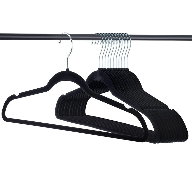 Wholesale Space-Saving Non-Slip Black Velvet Hangers Store Wardrobe Hotel Coat Suit Clothes Velvet Hanger