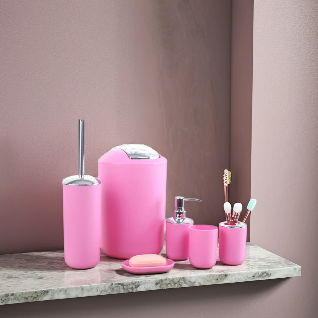 Durable PP Plastic pink Bathroom Accessory Set Packaged in a Box Includes Essential Bathroom accessories set for bathroom