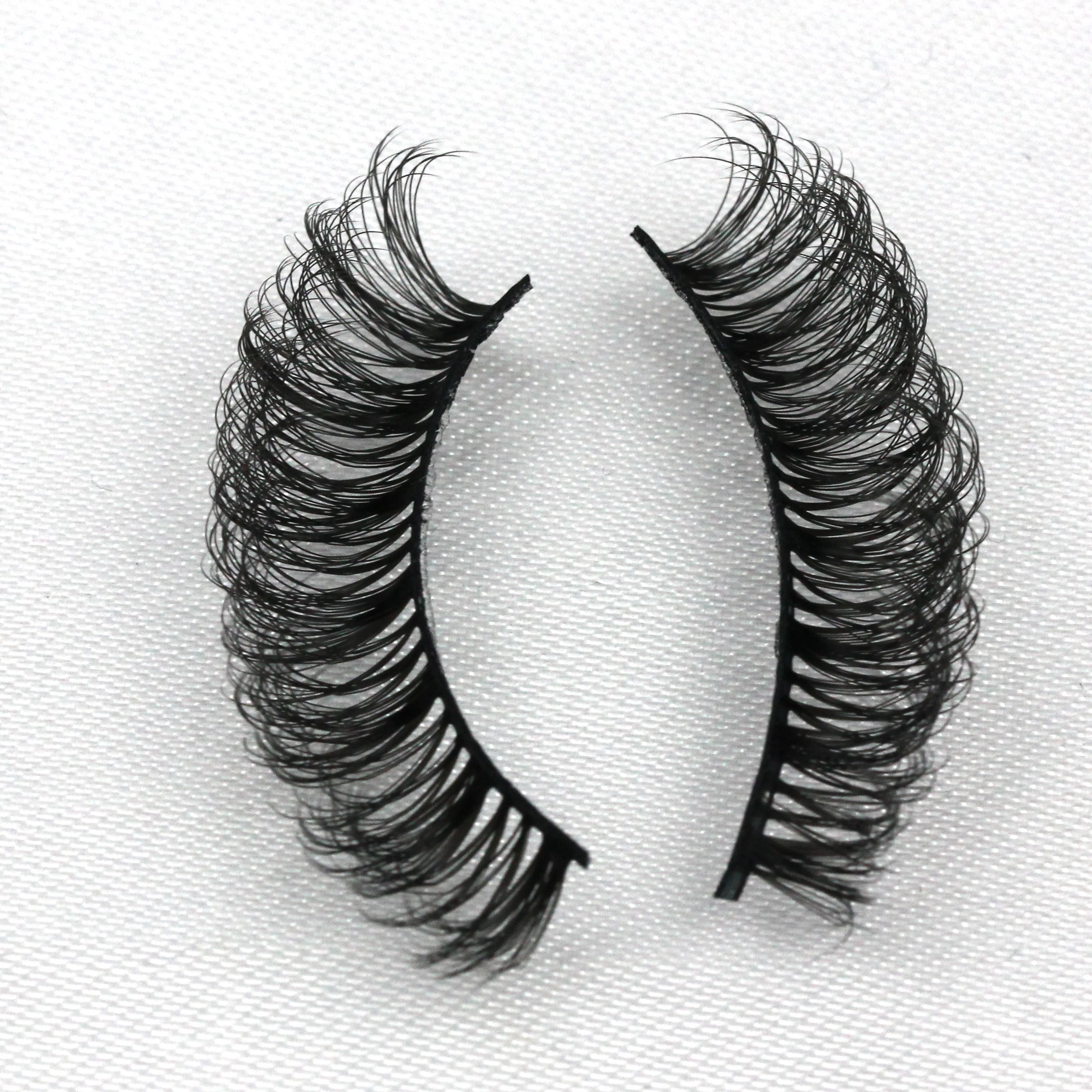 HDF031 wholesale dark black russian volume lashes russian d curl strip lashes 10mm strips d curl
