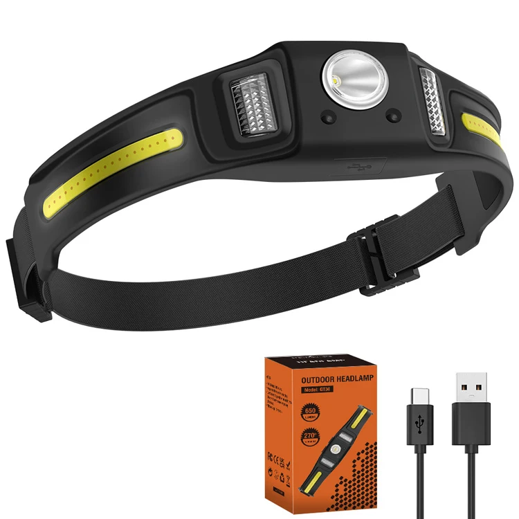 Boruit Gt30 650 Lumen LED Headlamp Type-c Rechargeable IPX4 Waterproof Silicone Motion Sensor Headlamp With Spot Light