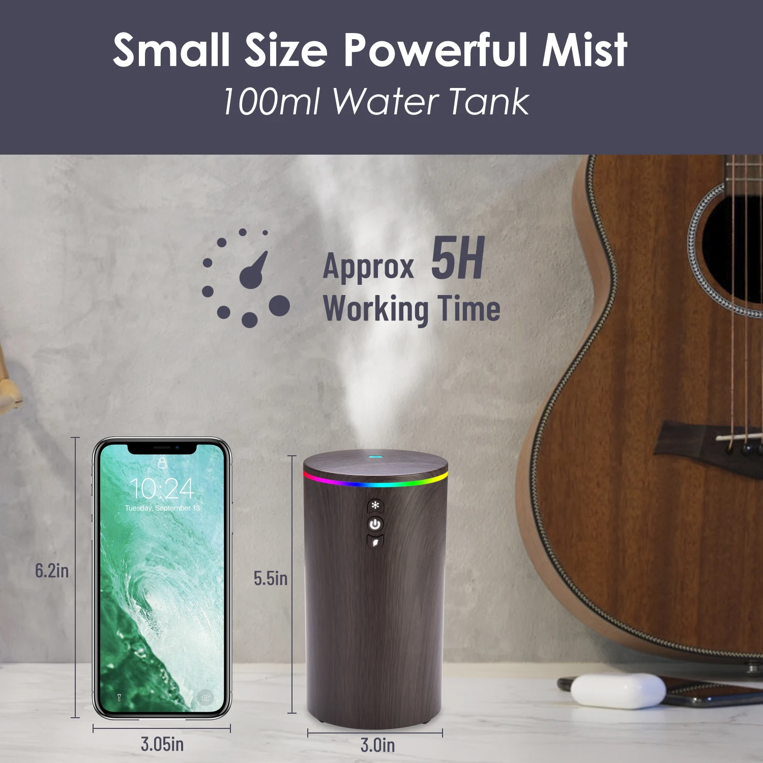 New USB aromatic essential oil diffuser 100ml led light cold fog air freshener, built-in 5000mA battery