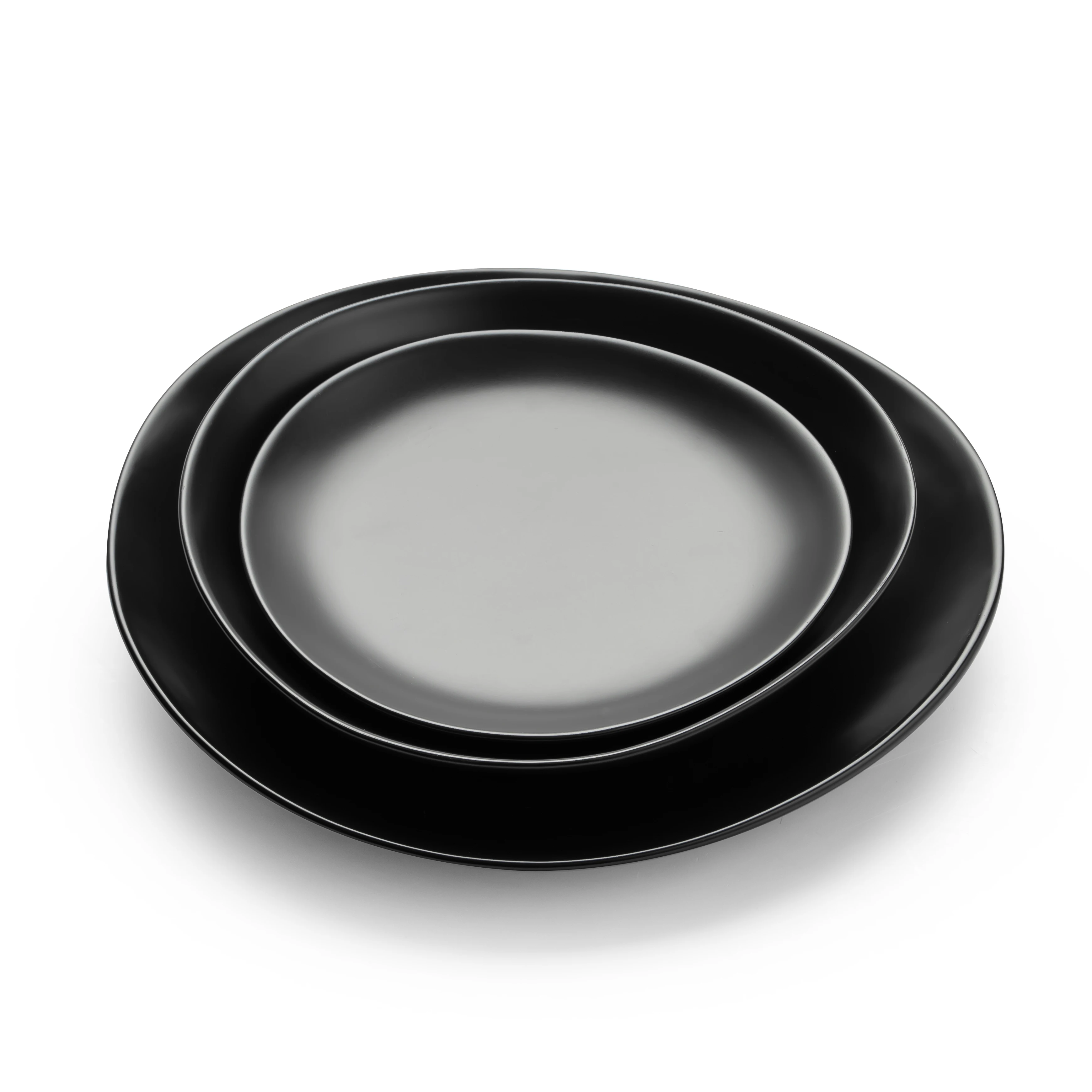 Wholesale custom logo heat resistant ceramic stoneware plates black matt restaurant dinner plates