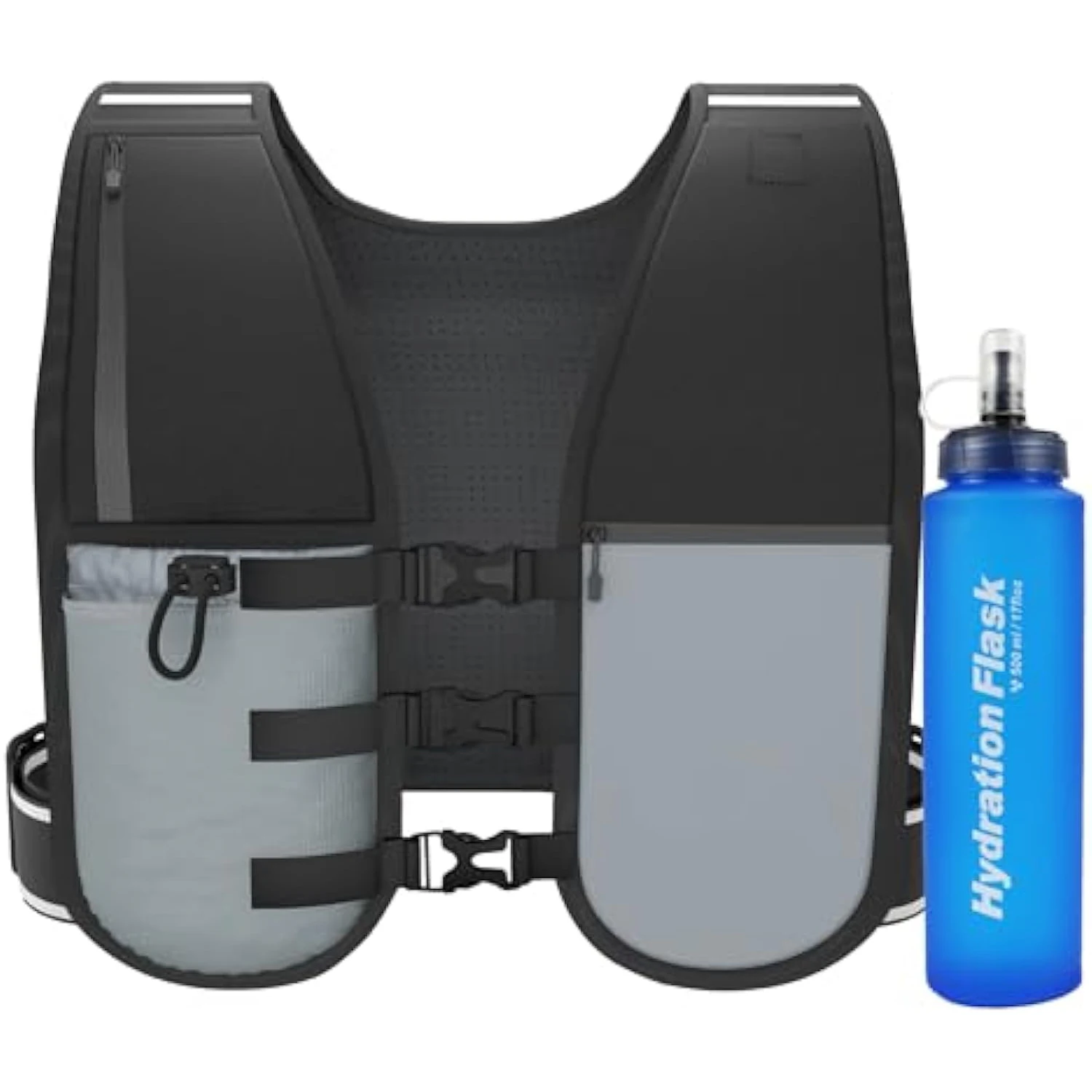 BSCI ISO Running Vest with Water Bottle, Lightweight and Reflective Phone Holder , Breathable Hydration